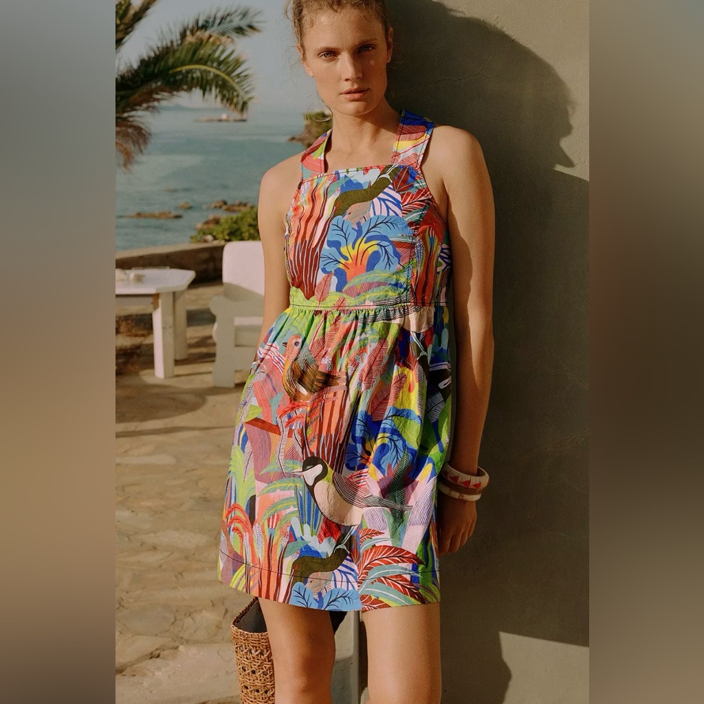 The Art Of Anthropologie Orane Sigal Mini Dress Colorful Tropical Print Size Xs